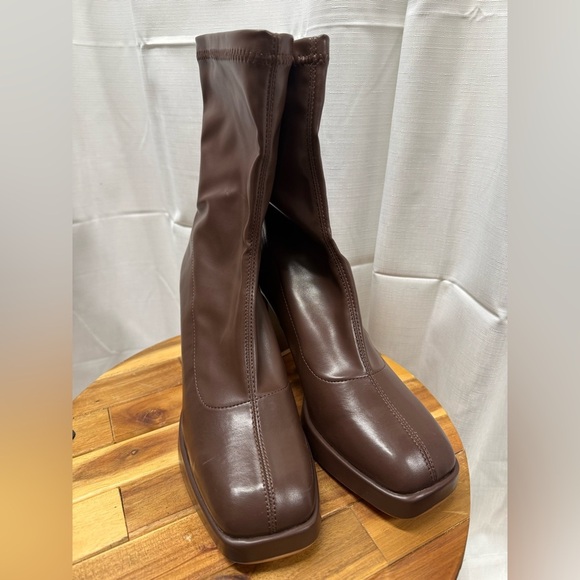 Amazon Putu Platform Chic Brown Heeled GoGo Boots - Picture 3 of 6